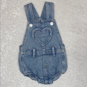 Old Navy Blue Denim Heart bubble shortalls overall 0/3m